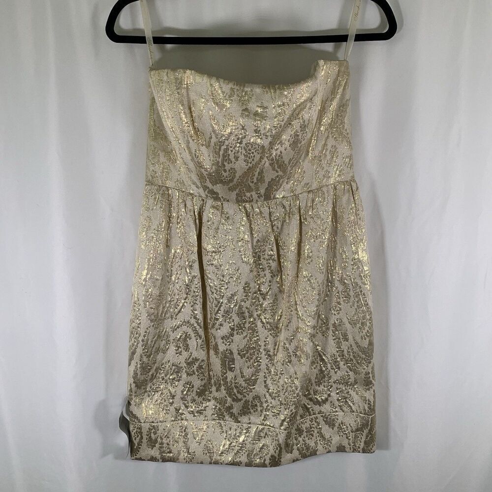 New Shoshanna Dress Women's 6 Gold Metallic Sleeveless Zip Back